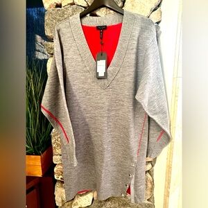 Rag & Bone V-Neck Sweater Dress in Gray and Red